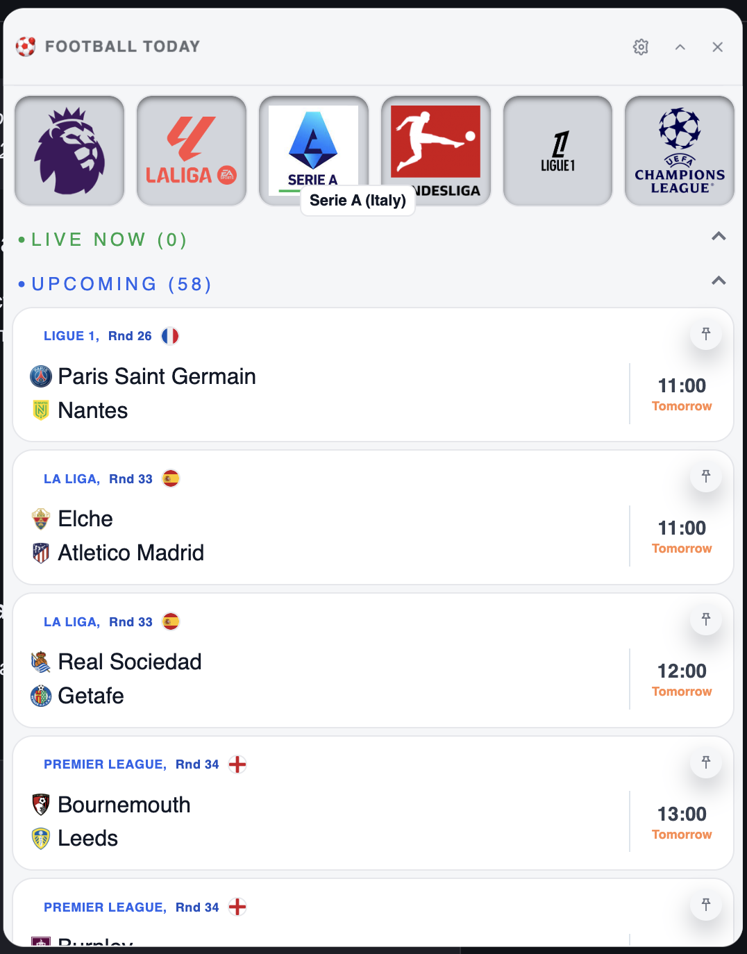 Leagues overview example